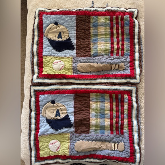 2 Pottery Barn Kids Junior Varsity Quilted Pillow case Sham Baseball Cap Bat - Picture 1 of 8
